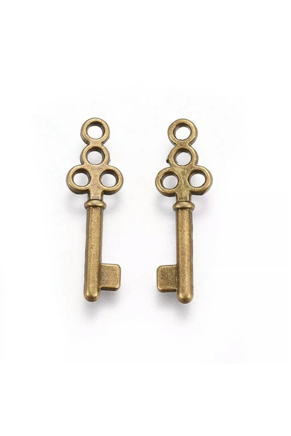 10 Skeleton Key Charms Miniatures Antique Bronze Tone Steampunk Findings 18mm