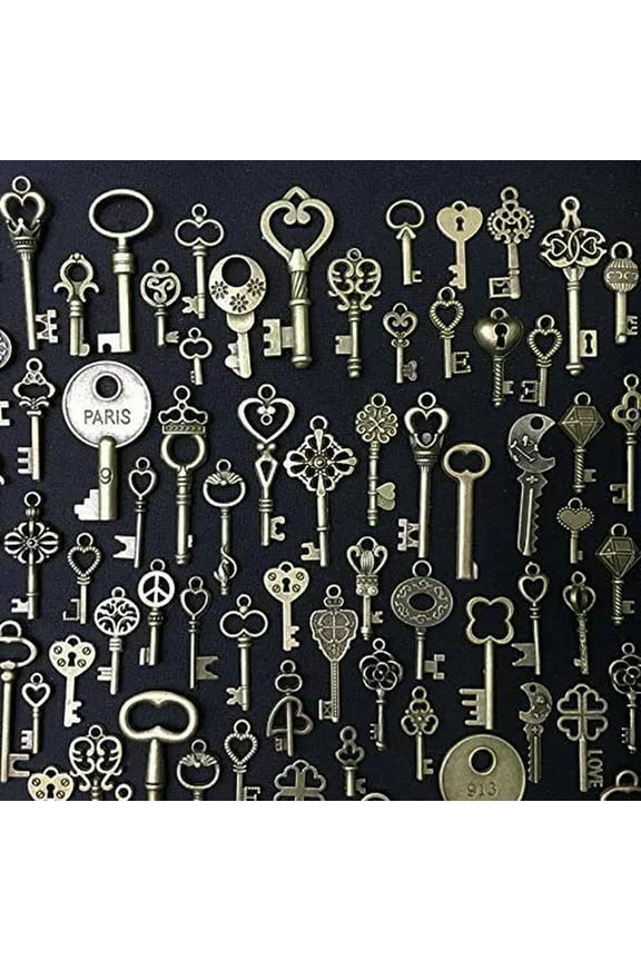10 Skeleton Key Pendants Antiqued Bronze Assorted Steampunk Charms Wedding Keys