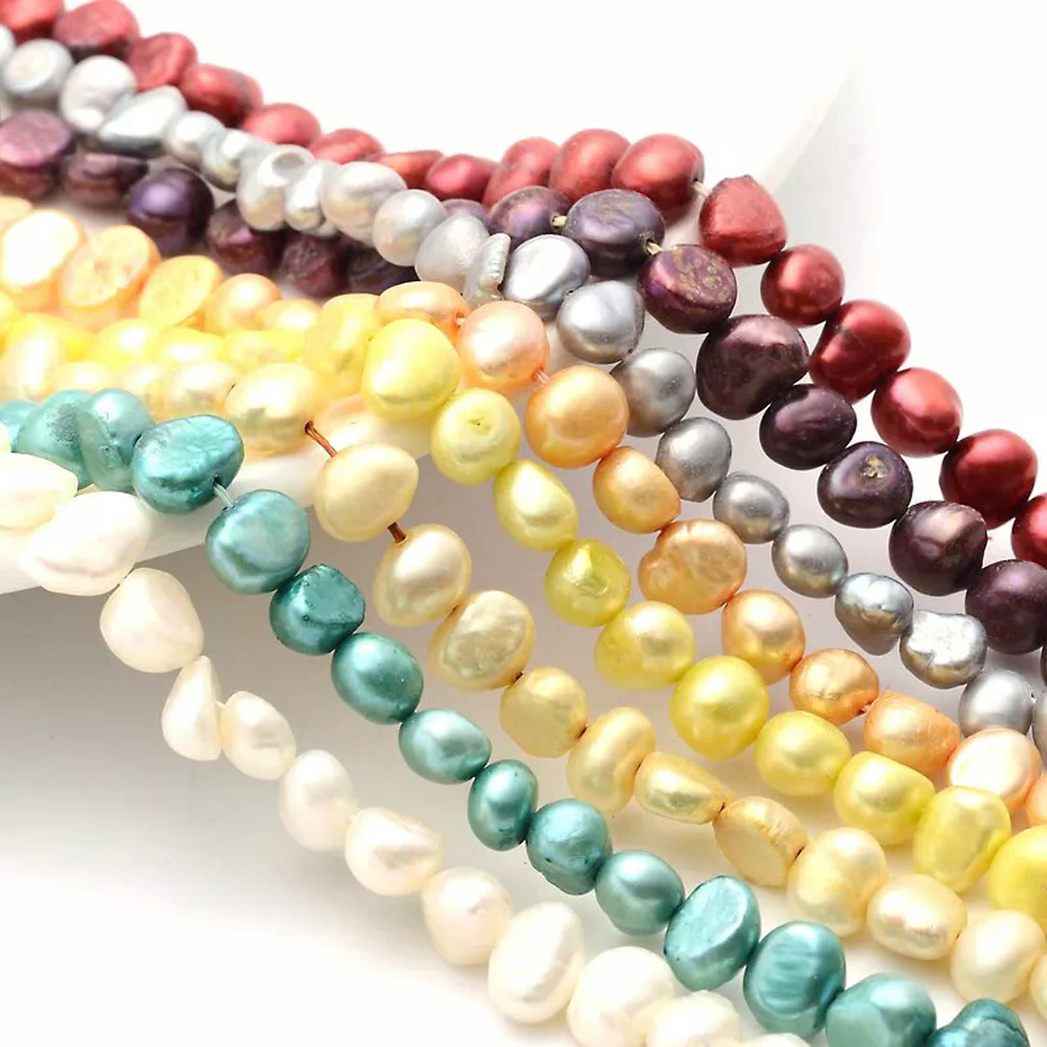 U8MO 10 Strand Mixed Natural Freshwater Pearl Beads Spacer Two Sides Polished 6-7mm