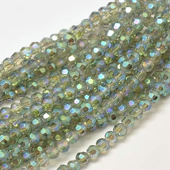 U8MO 10 Strands Faceted Round Full Rainbow Plated Electroplate Glass Beads 4mm 14.9"-Medium Sea Green