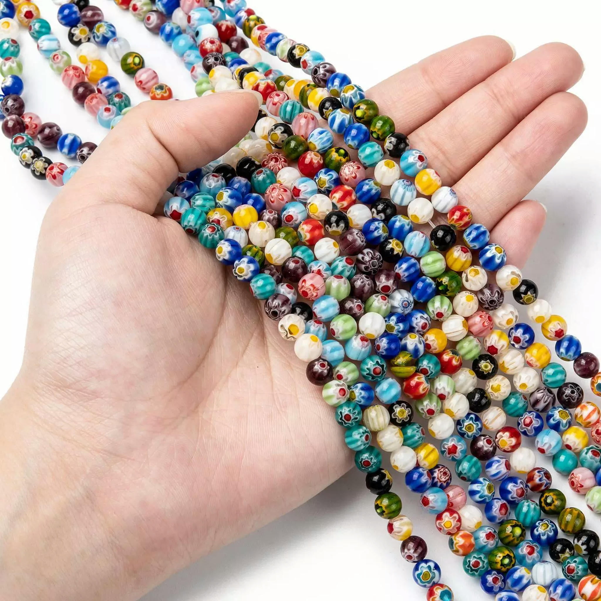 U8MO 10 Strd 6mm Round Handmade Millefiori Glass Beads Colorful Loose Spacer Crafting