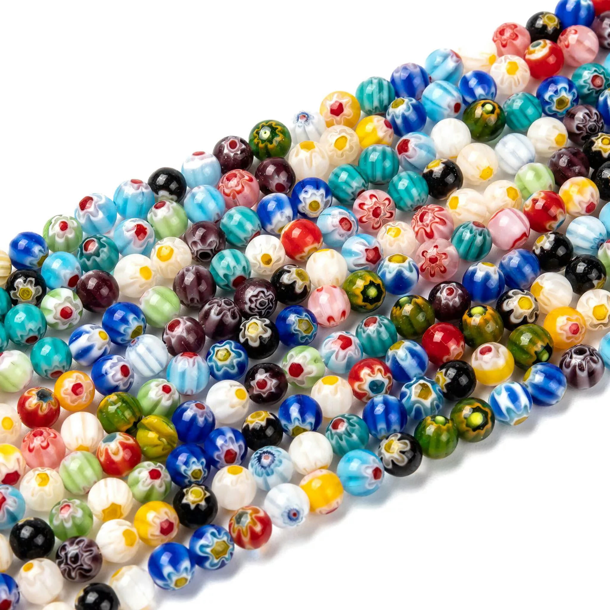 U8MO 10 Strd 6mm Round Handmade Millefiori Glass Beads Colorful Loose Spacer Crafting