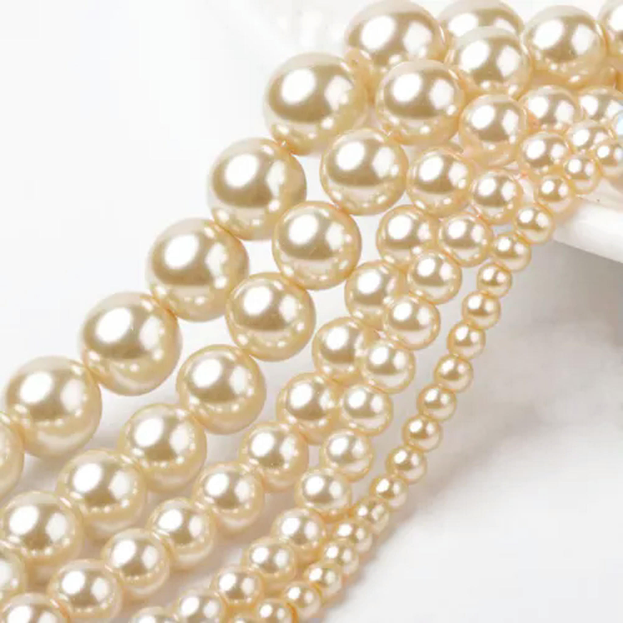 U8MO 10 Strd Glass Pearl Round Beads Mini Smooth Loose Spacer Beading Crafting 4~12mm-Bisque