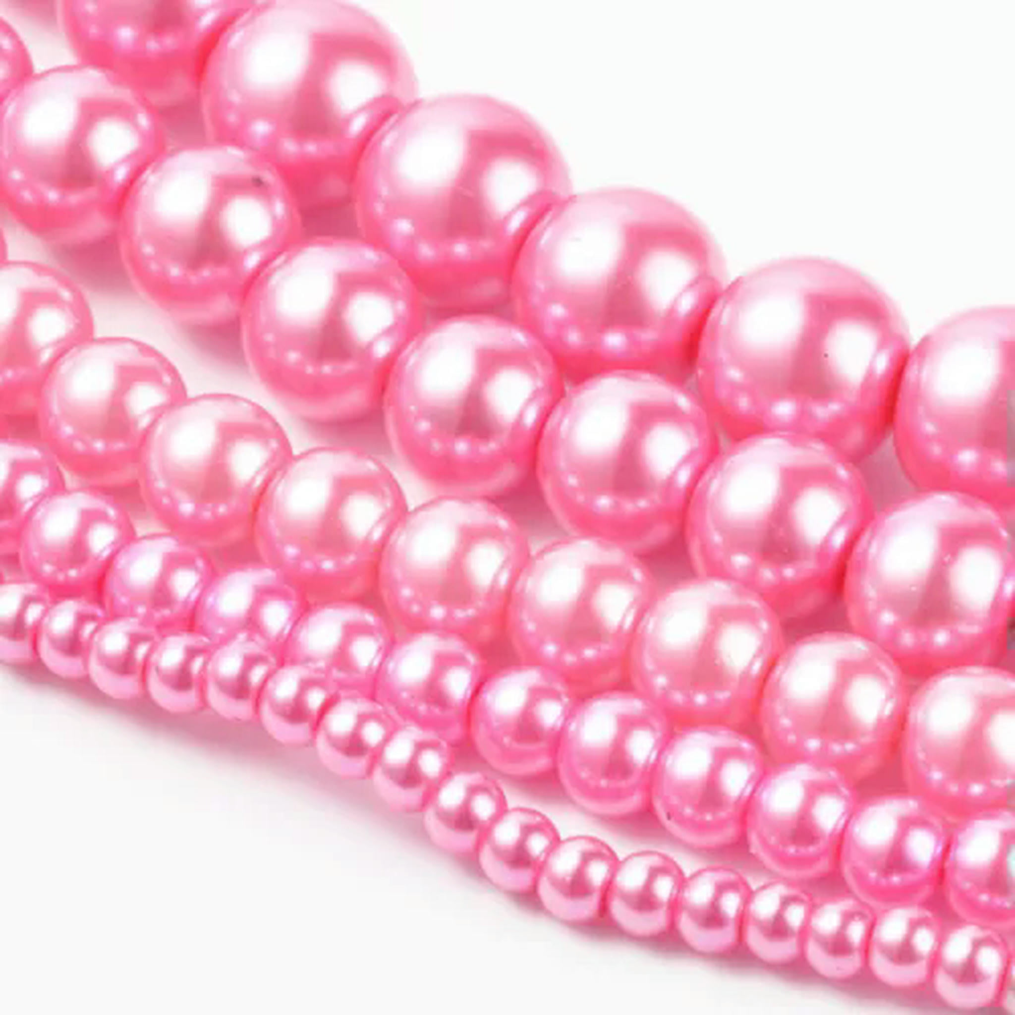 U8MO 10 Strd Glass Pearl Round Beads Mini Smooth Loose Spacer Beading Crafting 4~12mm-HotPink
