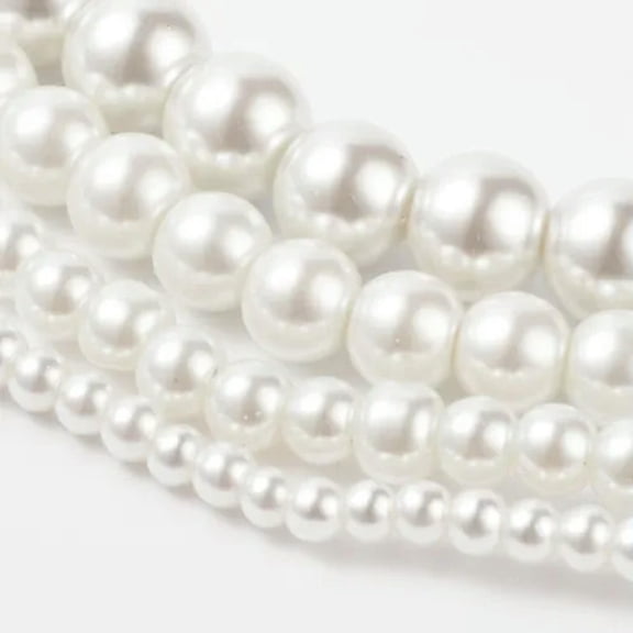 U8MO 10 Strd Glass Pearl Round Beads Mini Smooth Loose Spacer Beading Crafting 4~12mm-White