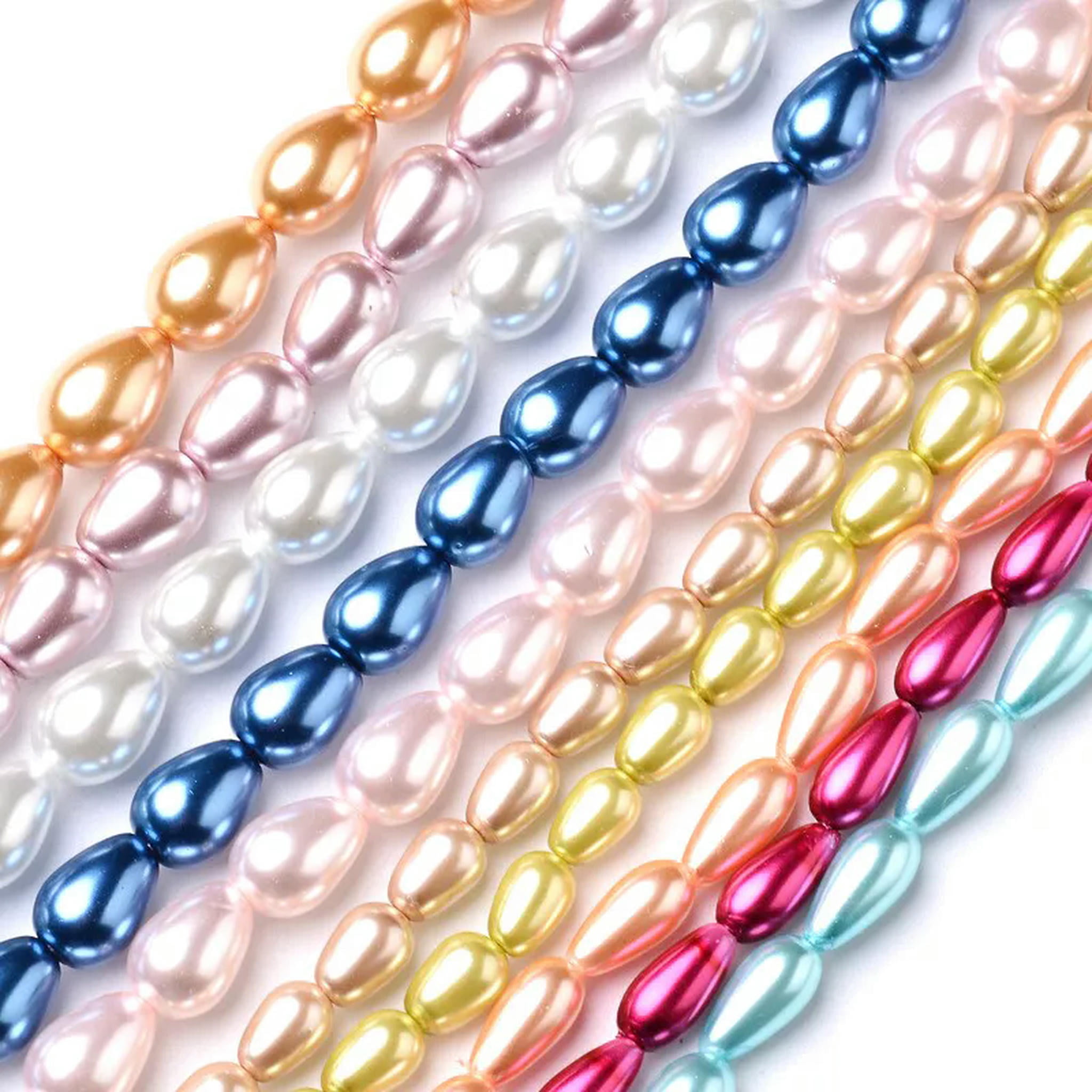 U8MO 10 Strd Mixed Glass Pearl Drop Beads Smooth Loose Spacer Beads Crafting 6~9mm