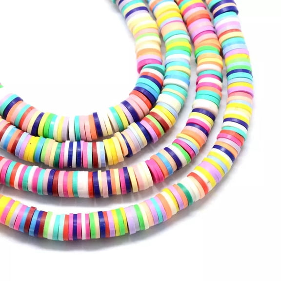 U8MO 10 Strds Colorful Handmade Polymer Clay Beads Flat Disc Loose Spacers Craft 6mm