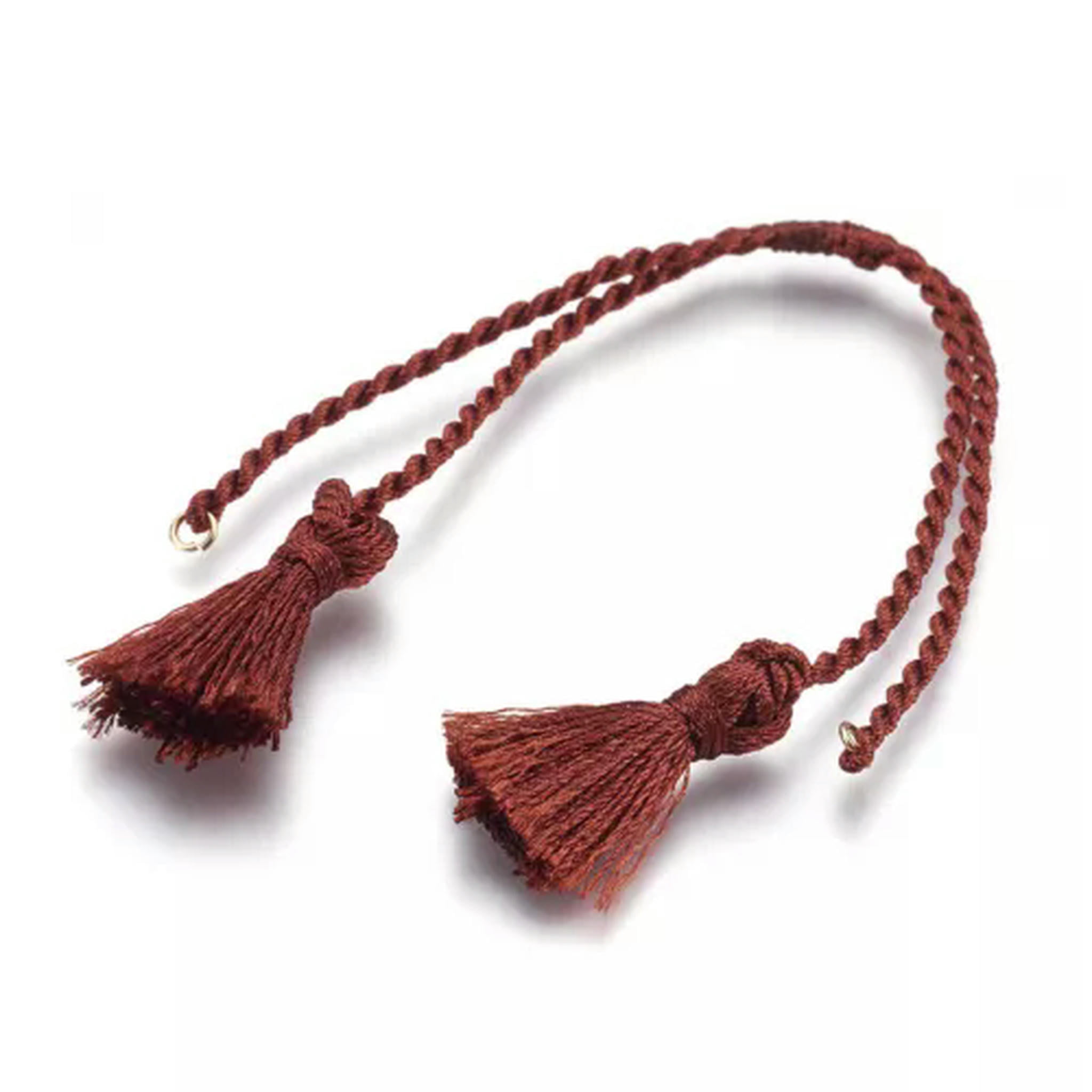 U8MO 10 Strds Twisted Polyester Cord Bracelet Blanks w/ Tassel End & Loop 11"~12.6"-Dark Red