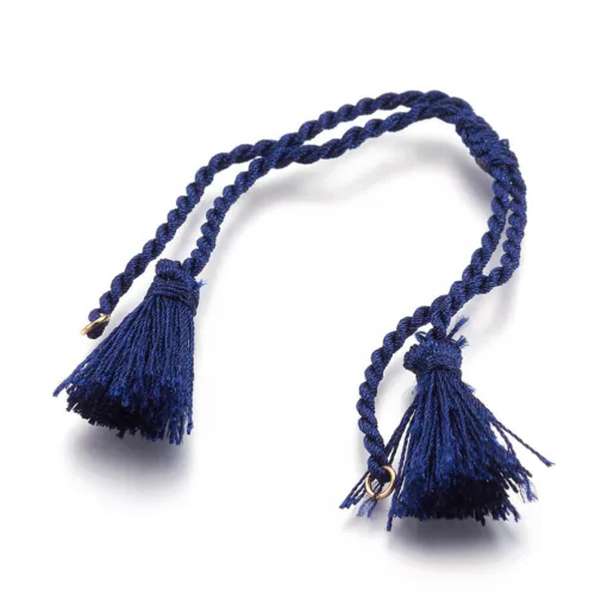 U8MO 10 Strds Twisted Polyester Cord Bracelet Blanks w/ Tassel End & Loop 11"~12.6"-Midnight Blue