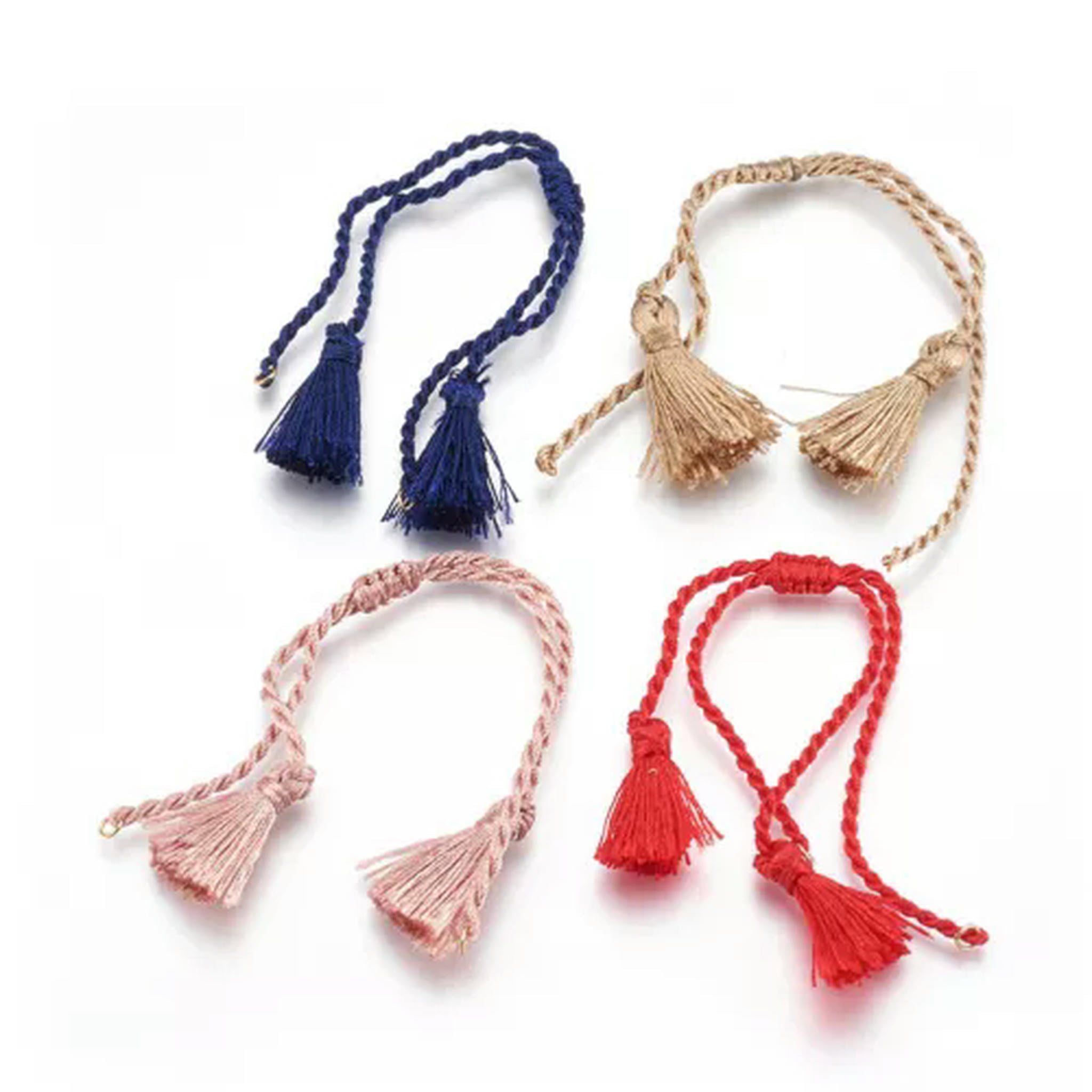 U8MO 10 Strds Twisted Polyester Cord Bracelet Blanks w/ Tassel End & Loop 11"~12.6"-Mixed Color