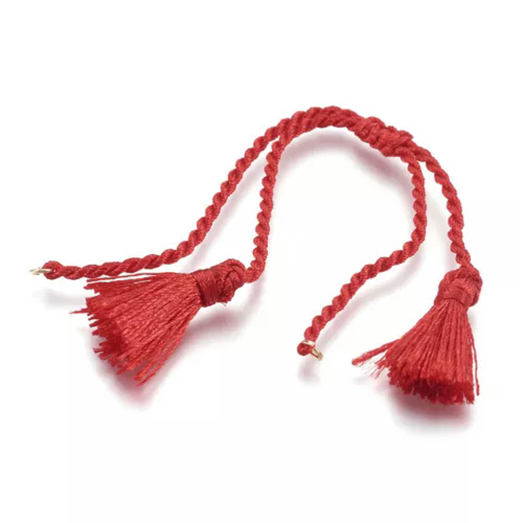 U8MO 10 Strds Twisted Polyester Cord Bracelet Blanks w/ Tassel End & Loop 11"~12.6"-Red