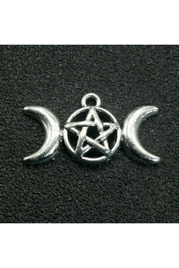 10 Tibet Silver Pentagram Pentacle Moon Charms Pendant 16X30mm Pagan Wiccan-Tibet Silver Tone