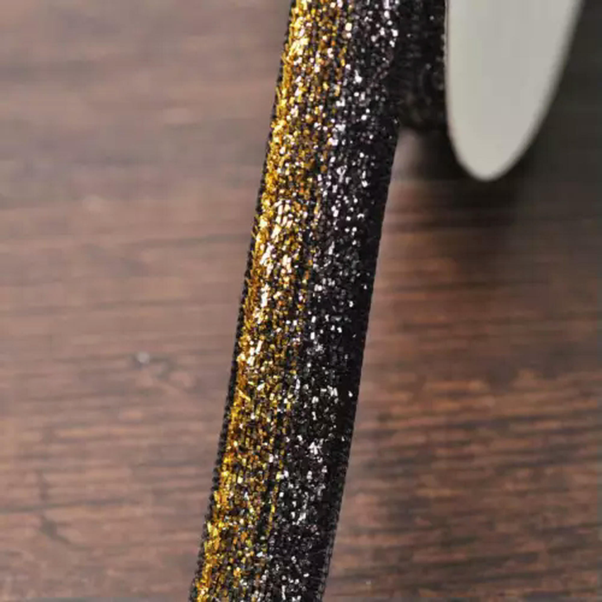 U8MO 10 Yards 3/8" 5/8" 10mm 16mm Glitter Sparkle Velvet Ribbon lot Sewing Trim-Black & Gold-5/8"-100 yards