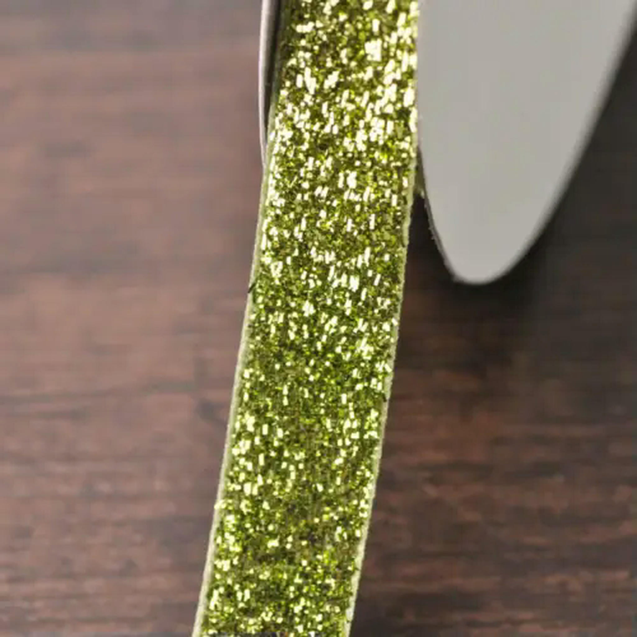 U8MO 10 Yards 3/8" 5/8" 10mm 16mm Glitter Sparkle Velvet Ribbon lot Sewing Trim-Olive Green-3/8"-10 yards