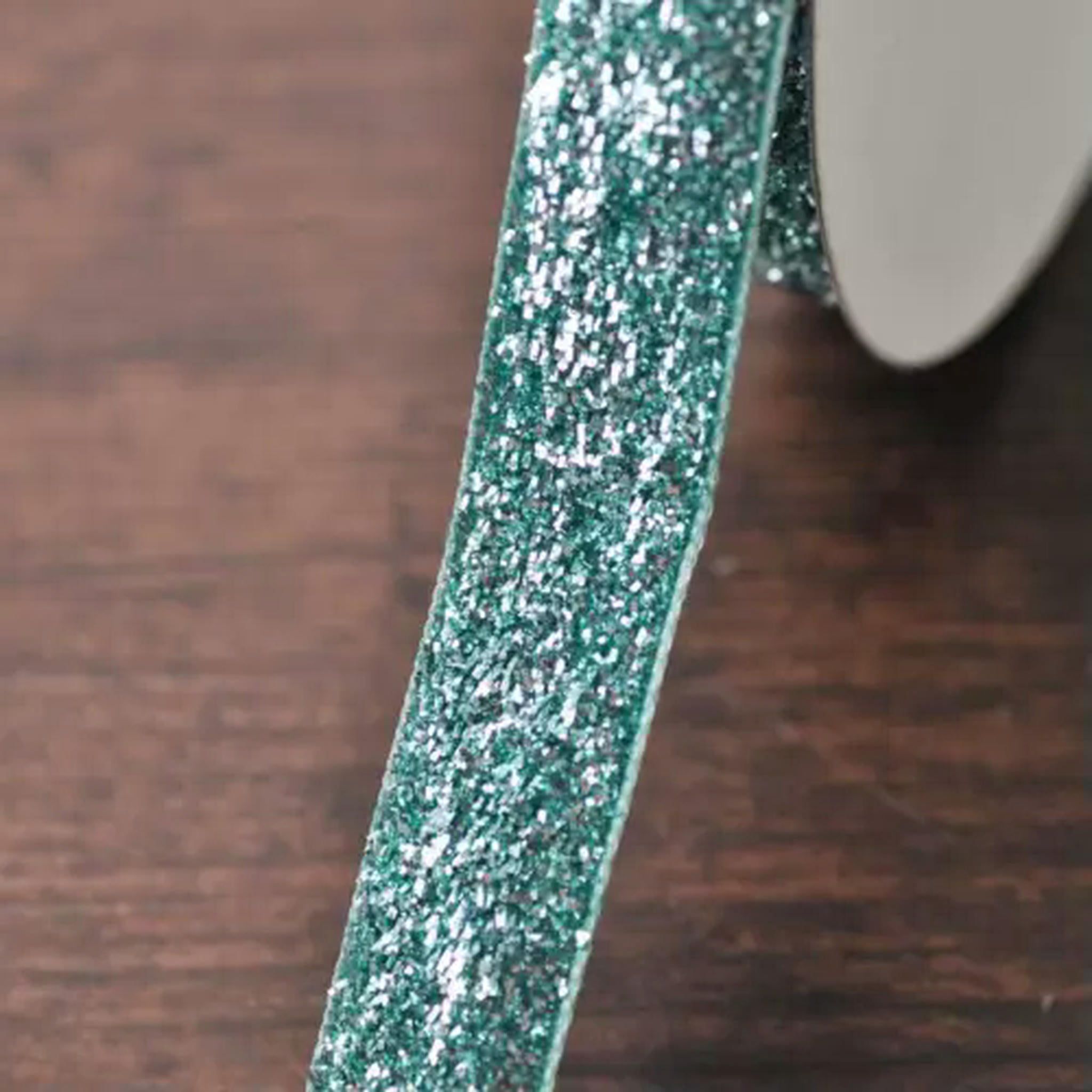 U8MO 10 Yards 3/8" 5/8" 10mm 16mm Glitter Sparkle Velvet Ribbon lot Sewing Trim-Peacock Green-3/8"-200 yards