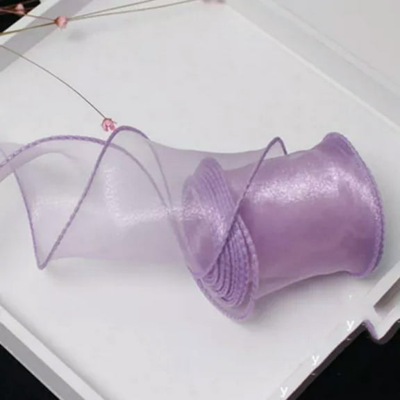U8MO 10 Yards Sheer Wired Organza Ribbon 2" Chiffon Edge Tulle Ribbons for Gift Wrap-Purple