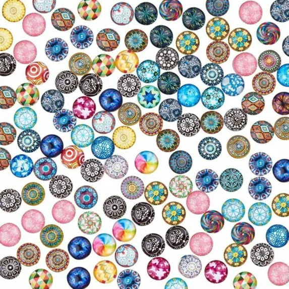 U8MO 100/200 Mosaic Printed Glass Dome Flatback Cabochons For Pendants Jewelry Making-25mm, 100pcs
