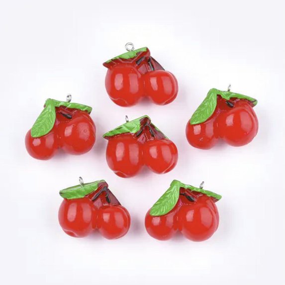 U8MO 100/200pcs Colorful Resin Cute Fruit Pendants Dangle Mini Charms Craft 24~38mm-Cherry-100pcs