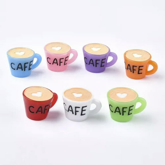 U8MO 100/200pcs Colorful Resin Cute Fruit Pendants Dangle Mini Charms Craft 24~38mm-Coffee Cup-100pcs