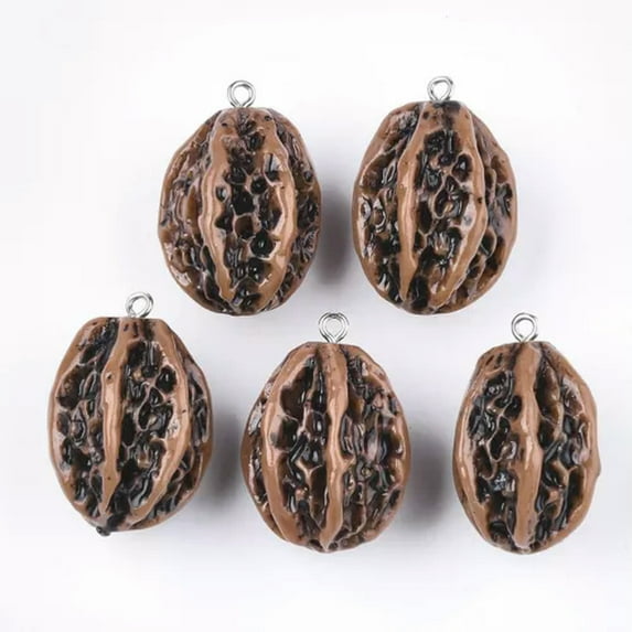U8MO 100/200pcs Colorful Resin Cute Fruit Pendants Dangle Mini Charms Craft 24~38mm-Walnut-100pcs