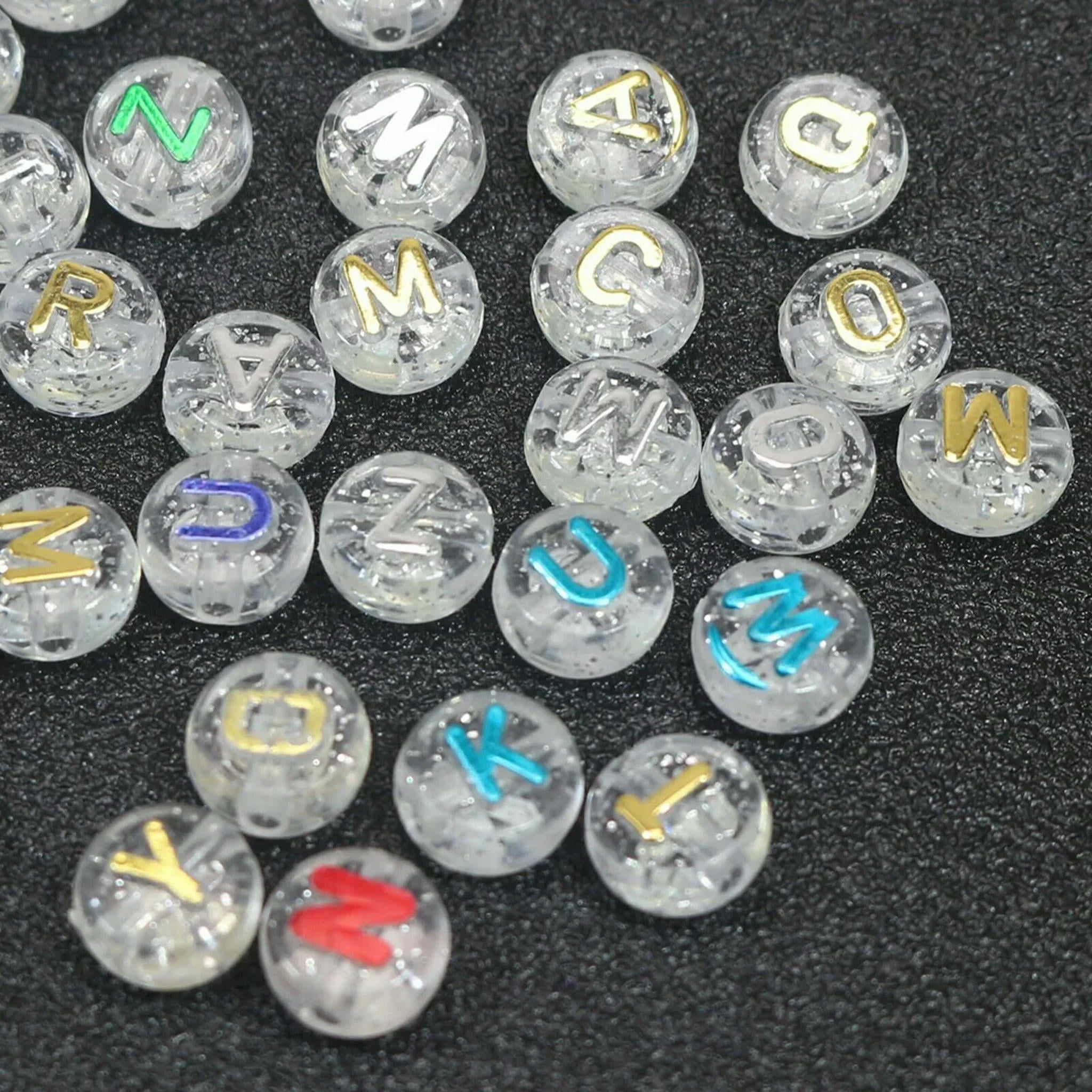 U8MO 100 Acrylic Assorted Alphabet Letter Transparent Color Coin Beads ...