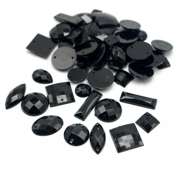 U8MO 100 Black Color Flatback Acrylic Sewing Rhinestone Assorted Shape Sew on beads