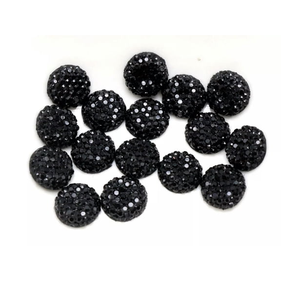 U8MO 100 Black Resin Round Flatback Dotted Rhinestone Beads 10mm(3/8") No Hole