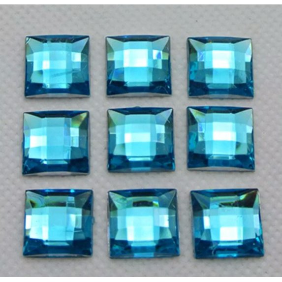 U8MO 100 Blue Acrylic Flatback Faceted Square Rhinestone Gems 12X12mm No Hole