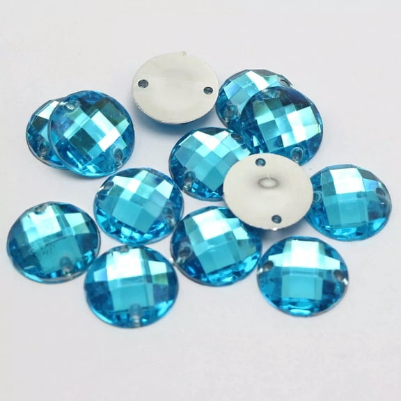 U8MO 100 Blue Flatback Acrylic Rhinestone Round Sewing Button 14mm Sew on beads