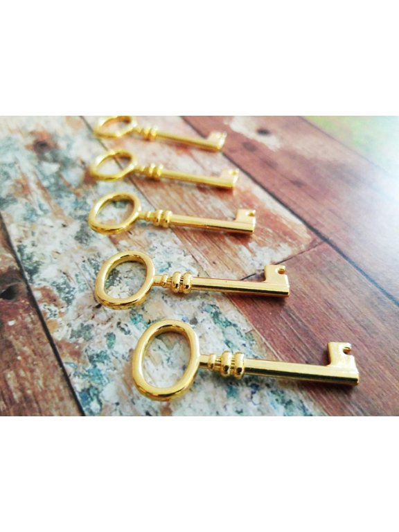 100 Bulk Skeleton Key Pendants Wedding Keys Vintage Style Shiny Gold Steampunk