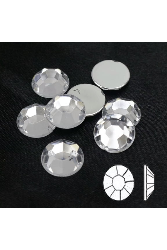 100 Clear Color Acrylic Round Flatback Crystal Rhinestone Gem 12mm(1/2") No Hole
