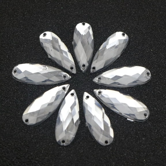 U8MO 100 Clear Flatback Acrylic Long Drop Rhinestone Button 8X22mm Sew on beads