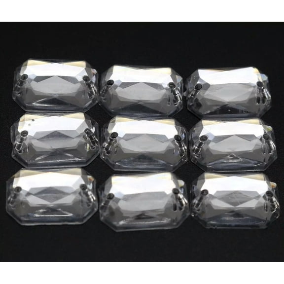 U8MO 100 Clear Flatback Acrylic Rectangle Sewing Rhinestone Gems Button 10X14mm Sew