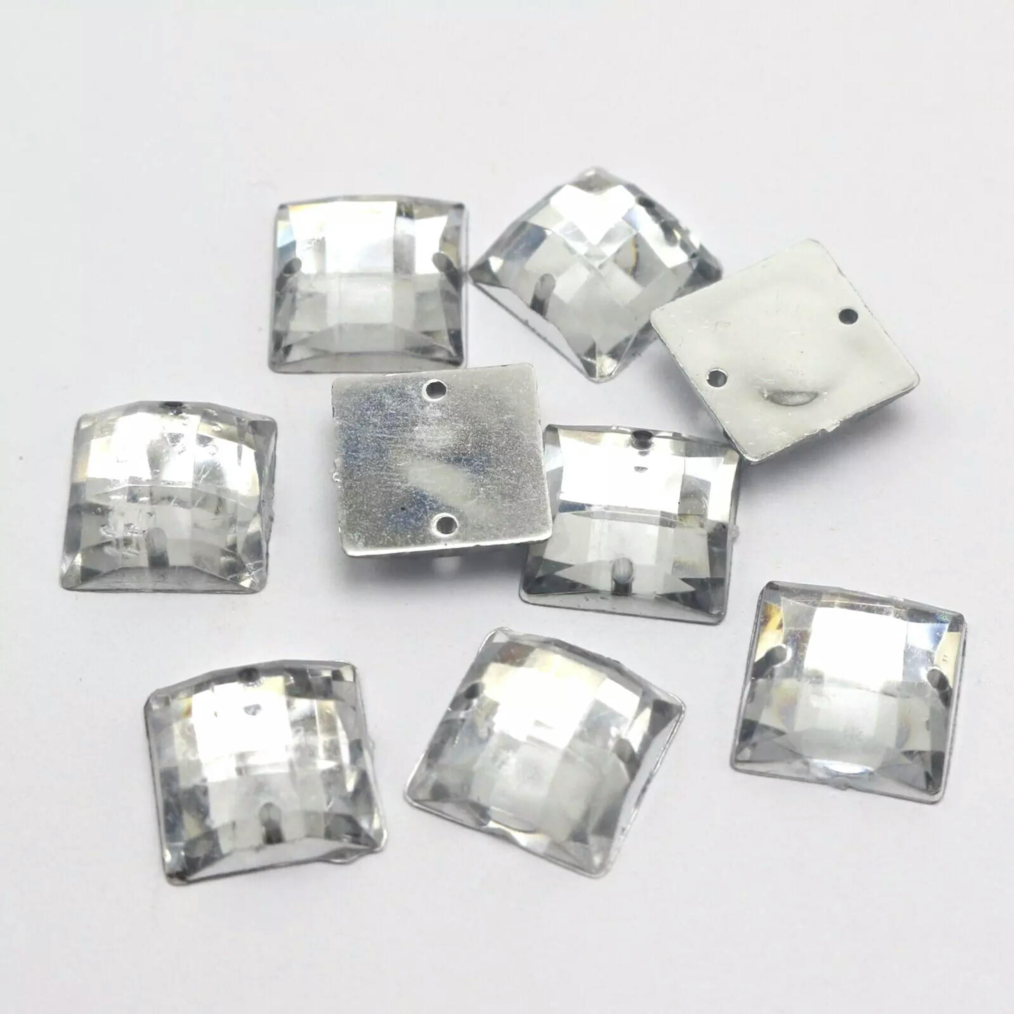 U8MO 100 Clear Flatback Acrylic Square Sewing Rhinestone Button 14X14mm ...
