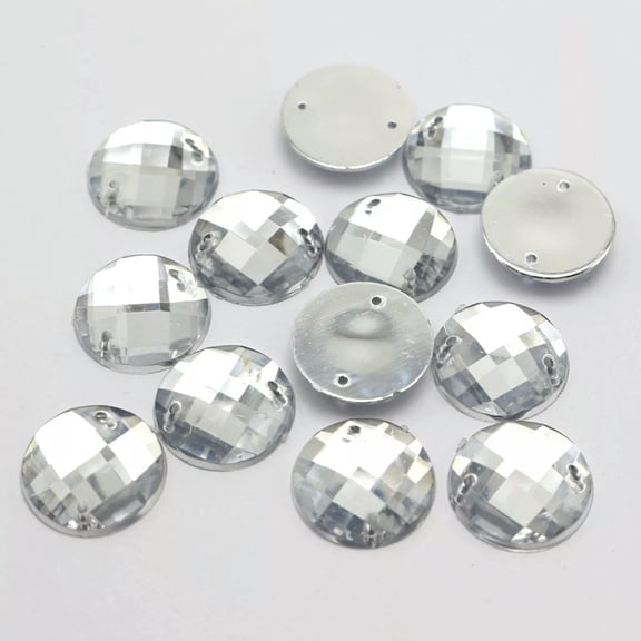 U8MO 100 Clear Round Flatback Acrylic Sewing Rhinestone Button 16mm Sew on beads