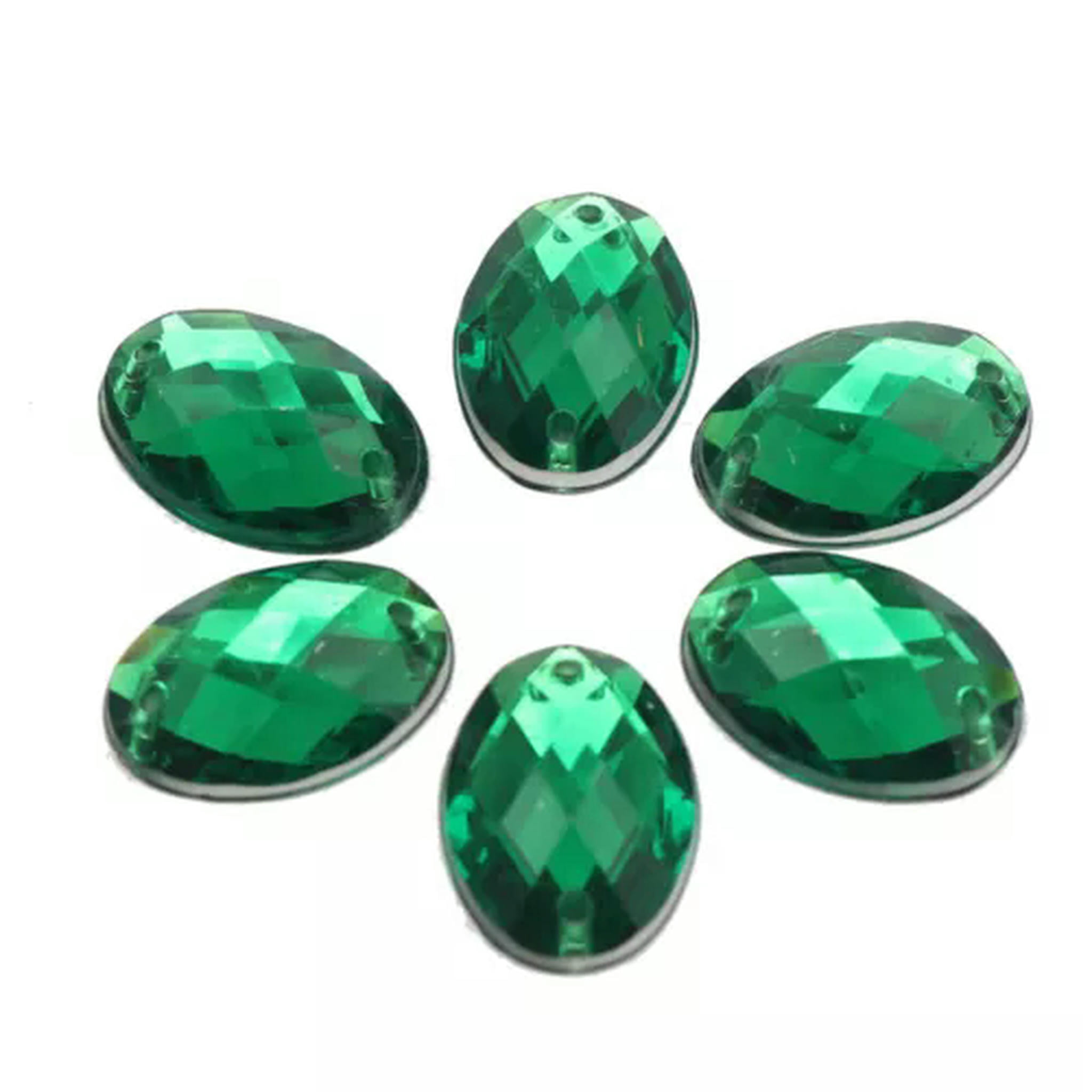 U8MO 100 Flatback Acrylic Faceted Oval Sewing Rhinestone Gems 13X18mm Sew on beads-Green