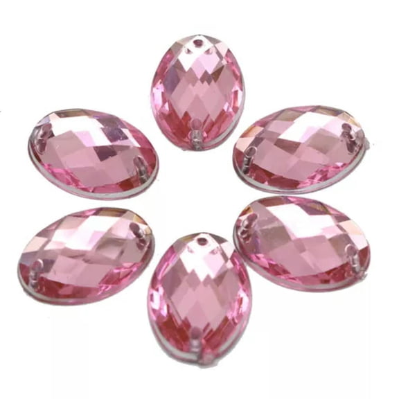 U8MO 100 Flatback Acrylic Faceted Oval Sewing Rhinestone Gems 13X18mm Sew on beads-Pink