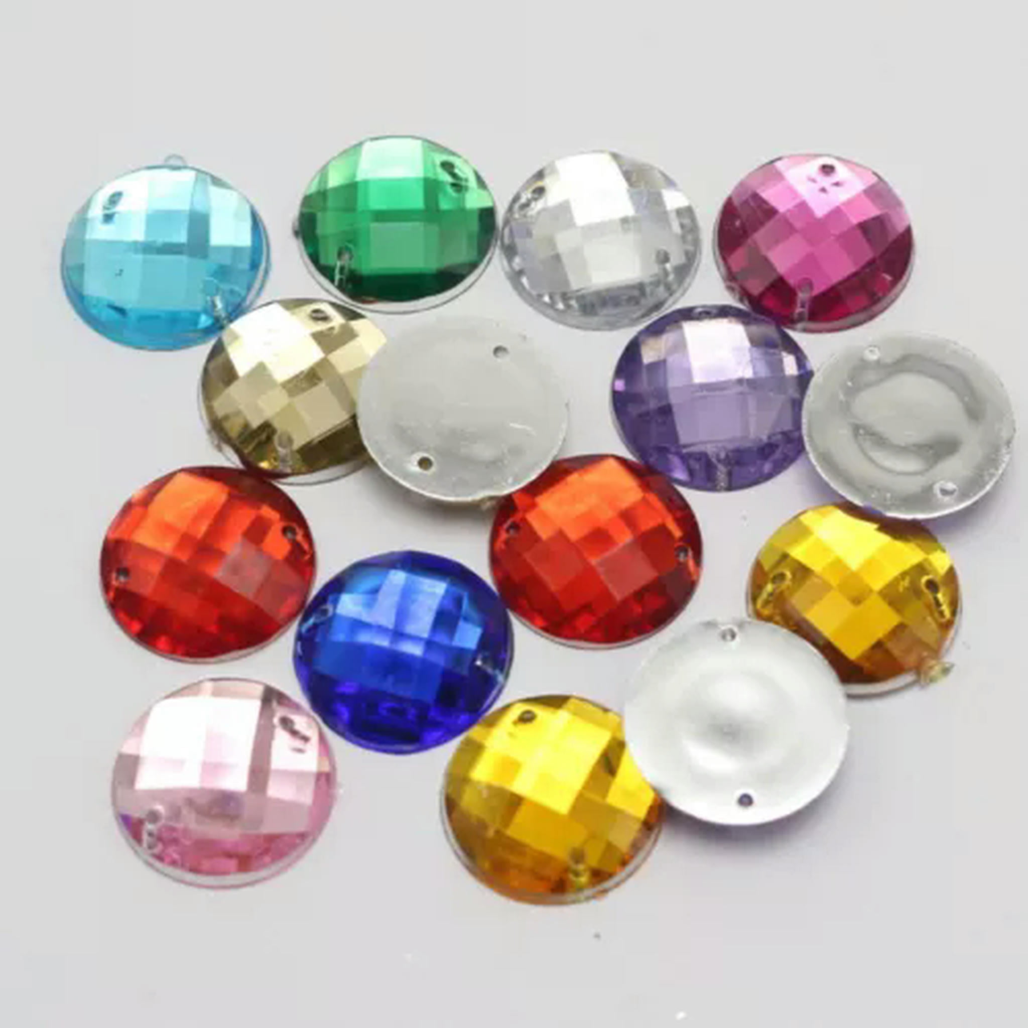 U8MO 100 Flatback Acrylic Faceted Round Sewing Rhinestone Gems 16mm Sew on beads-Mixed Color