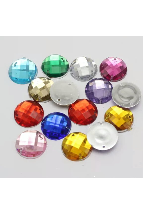 100 Flatback Acrylic Faceted Round Sewing Rhinestone Gems 16mm Sew on beads-Mixed Color