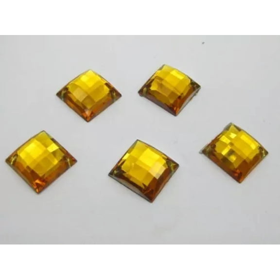 U8MO 100 Flatback Acrylic Faceted Square Sewing Rhinestone Button Sew on Bead 14X14mm-Gold