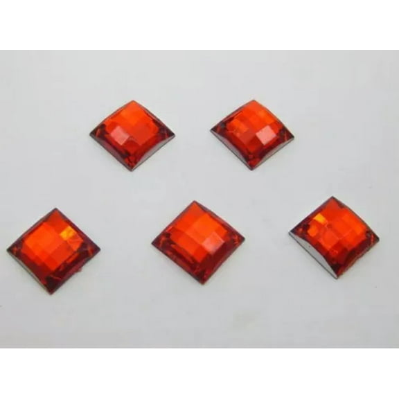 U8MO 100 Flatback Acrylic Faceted Square Sewing Rhinestone Button Sew on Bead 14X14mm-Red