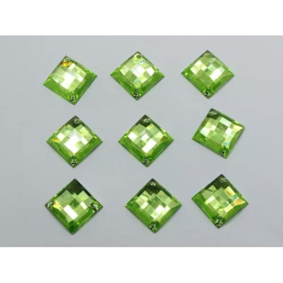 U8MO 100 Flatback Acrylic Faceted Square Sewing Rhinestone Button Sew on Bead 14X14mm-Soft Green