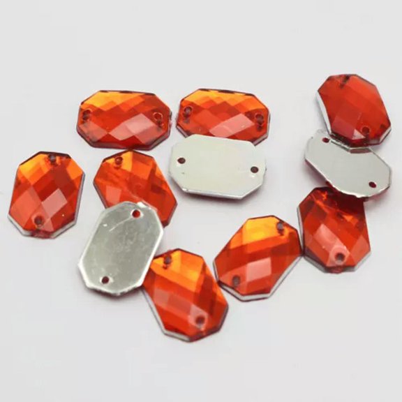 U8MO 100 Flatback Acrylic Rectangle Sewing Rhinestone Gem Button 10X14mm Sew on beads-Red