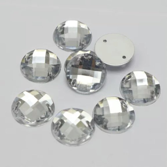 U8MO 100 Flatback Acrylic Sewing Rhinestone Round Button Gems 14mm Sew on beads-Clear