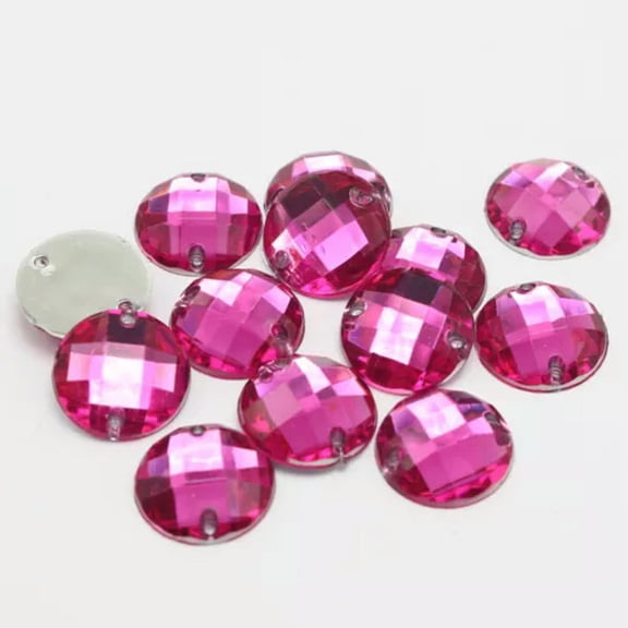U8MO 100 Flatback Acrylic Sewing Rhinestone Round Button Gems 14mm Sew on beads-Hot Pink