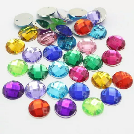 U8MO 100 Flatback Acrylic Sewing Rhinestone Round Button Gems 14mm Sew on beads-Mixed Colour
