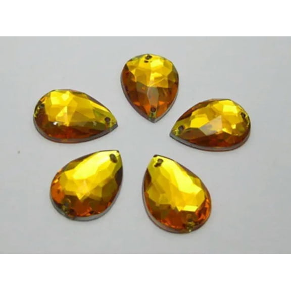 U8MO 100 Flatback Acrylic TearDrop Sewing Rhinestone Gem Button 18mm Sew on beads-Gold