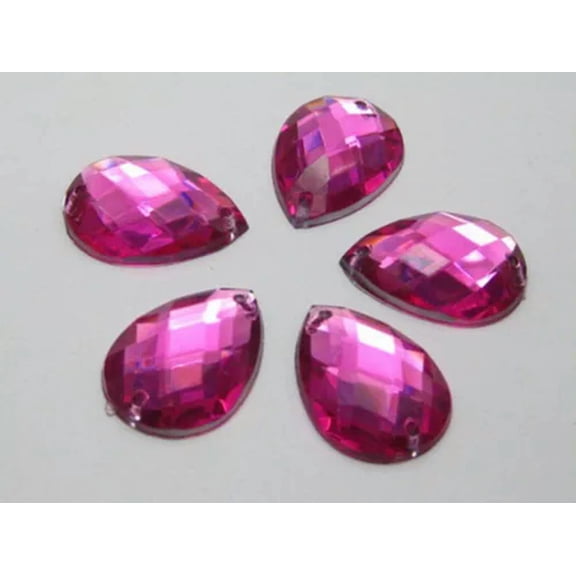 U8MO 100 Flatback Acrylic TearDrop Sewing Rhinestone Gem Button 18mm Sew on beads-Hot Pink