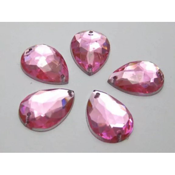 U8MO 100 Flatback Acrylic TearDrop Sewing Rhinestone Gem Button 18mm Sew on beads-Pink