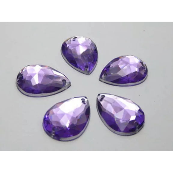 U8MO 100 Flatback Acrylic TearDrop Sewing Rhinestone Gem Button 18mm Sew on beads-Purple